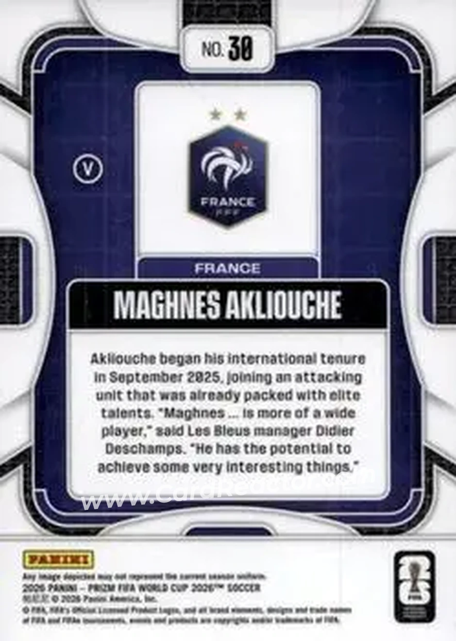 2026 Panini Prizm FIFA World Cup #30 - Maghnes Akliouche - France - Back
