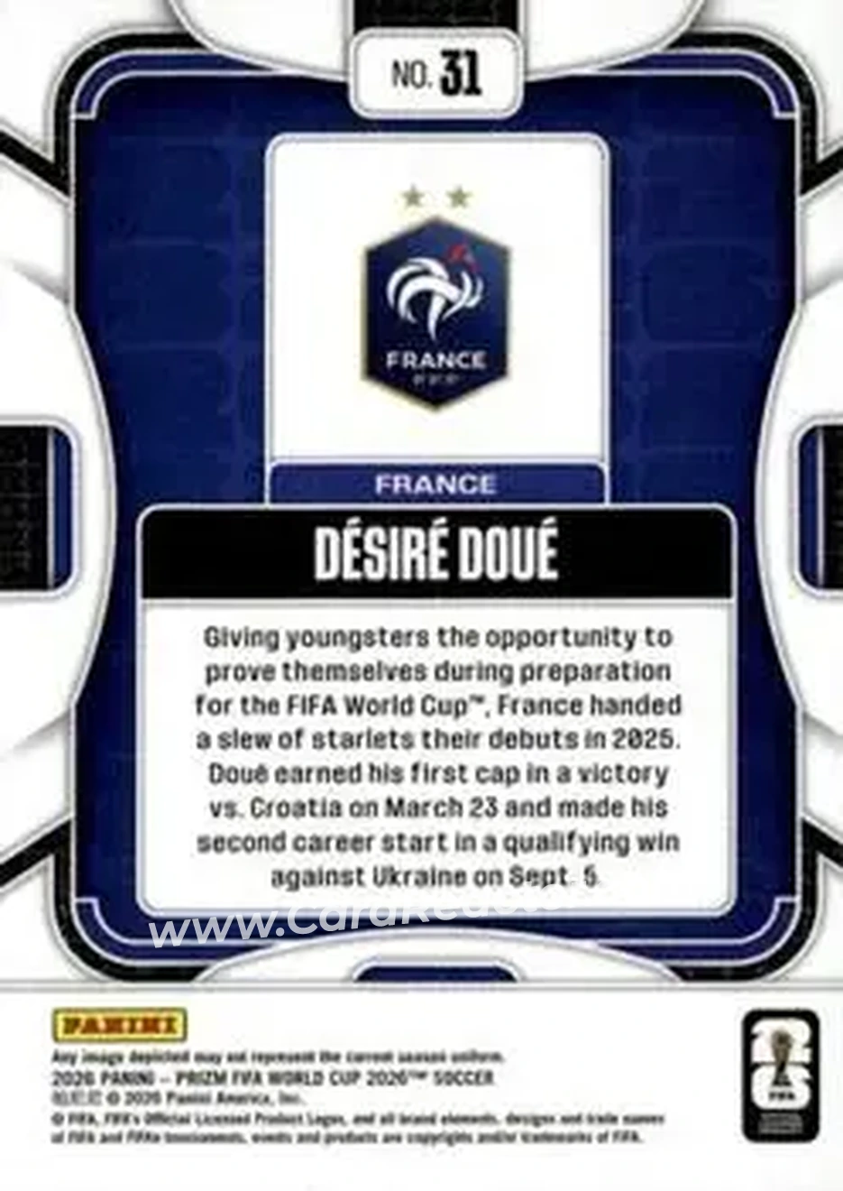 2026 Panini Prizm FIFA World Cup #31 - Desire Doue - France - Back