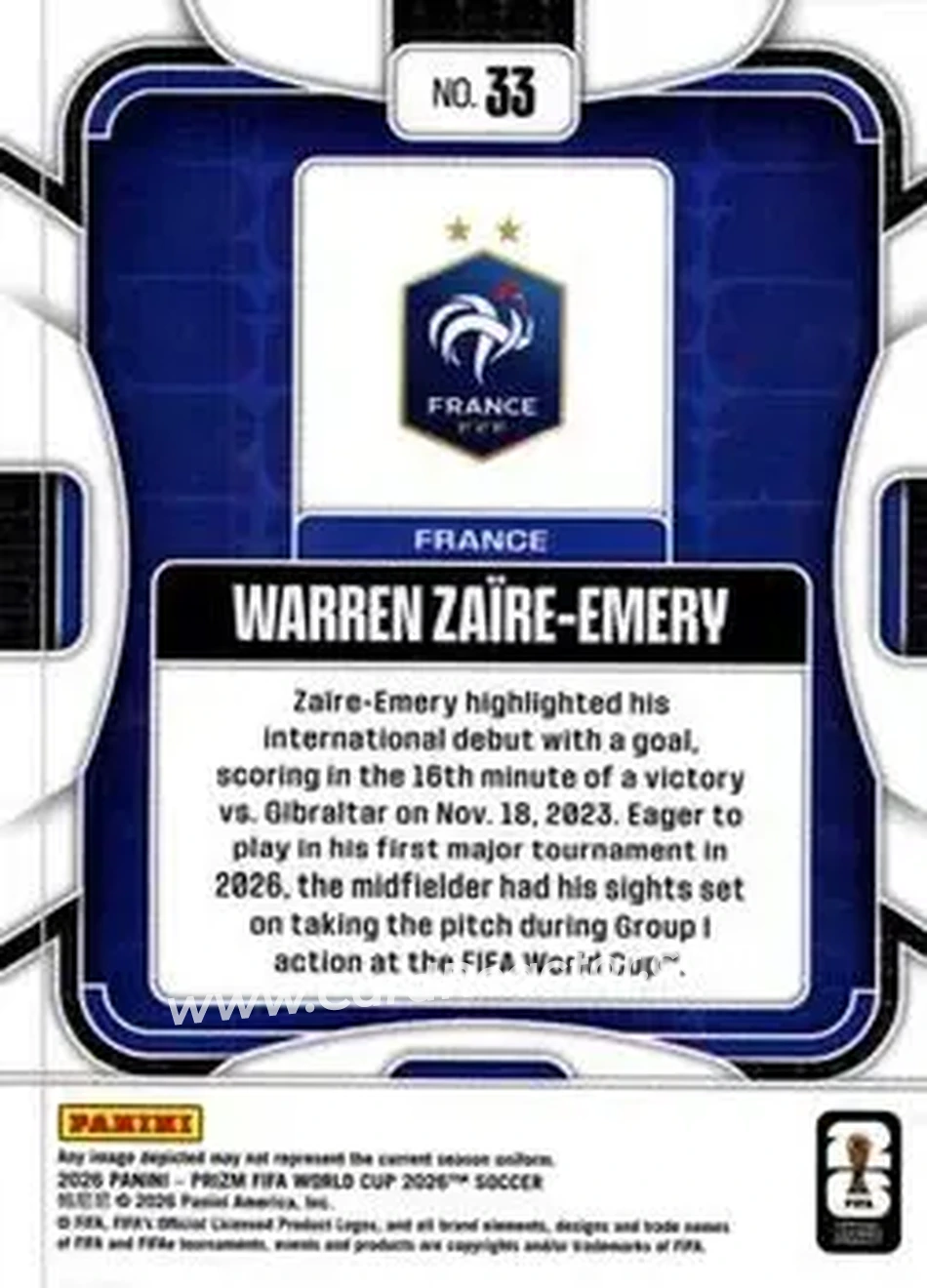 2026 Panini Prizm FIFA World Cup #33 - Warren Zaire-Emery - France - Back