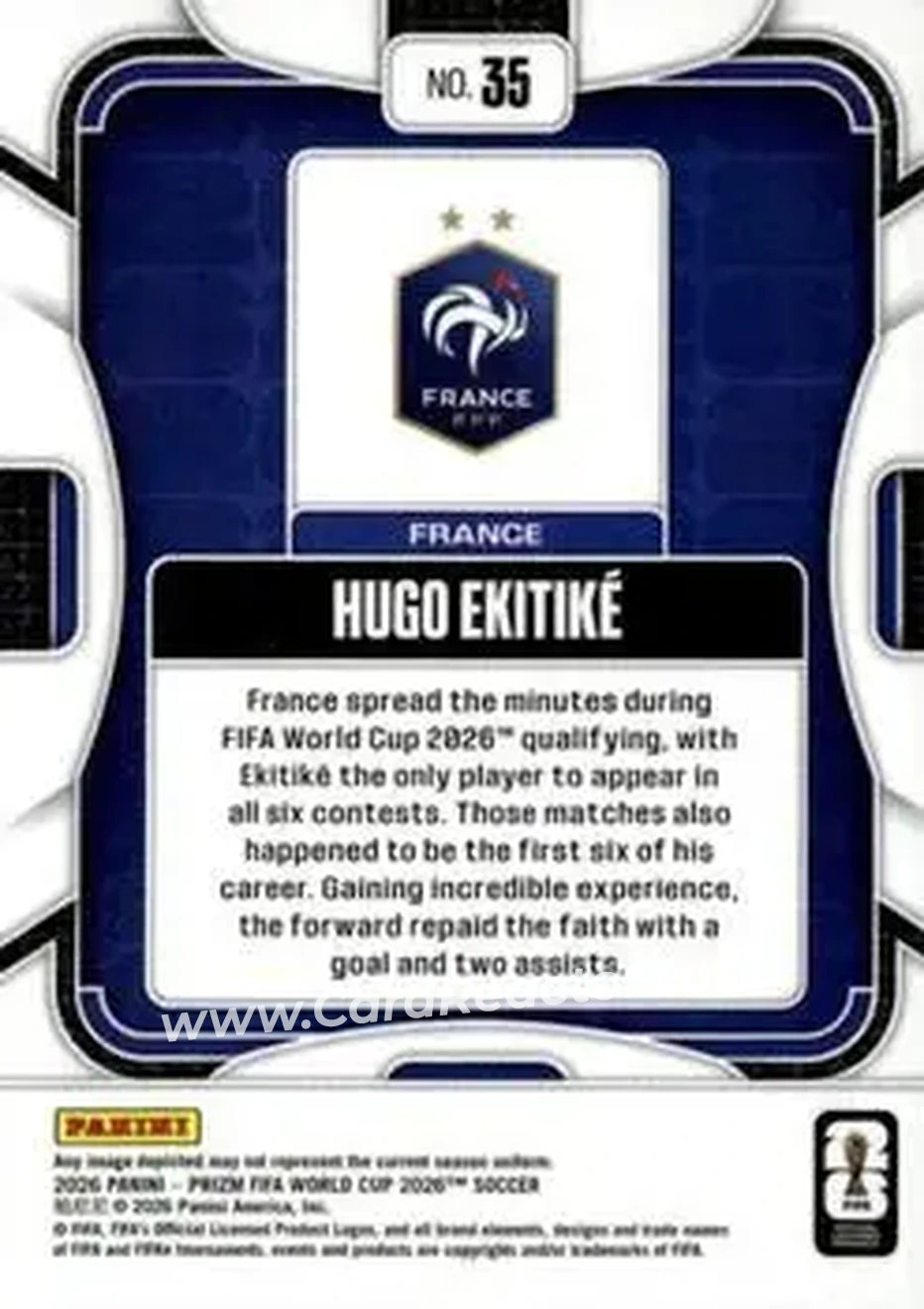 2026 Panini Prizm FIFA World Cup #35 - Hugo Ekitike - France - Back