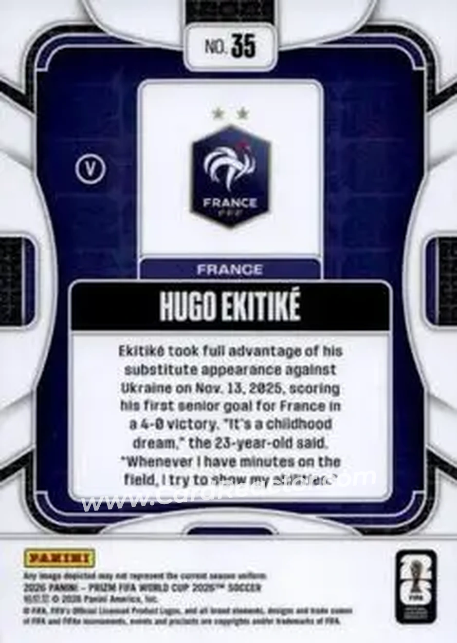 2026 Panini Prizm FIFA World Cup #35 - Hugo Ekitike - France - Back