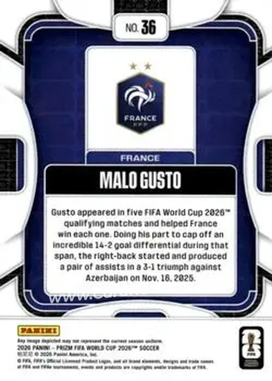 2026 Panini Prizm FIFA World Cup #36 - Malo Gusto - France - Back