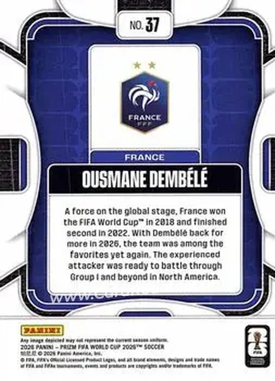 2026 Panini Prizm FIFA World Cup #37 - Ousmane Dembele - France - Back