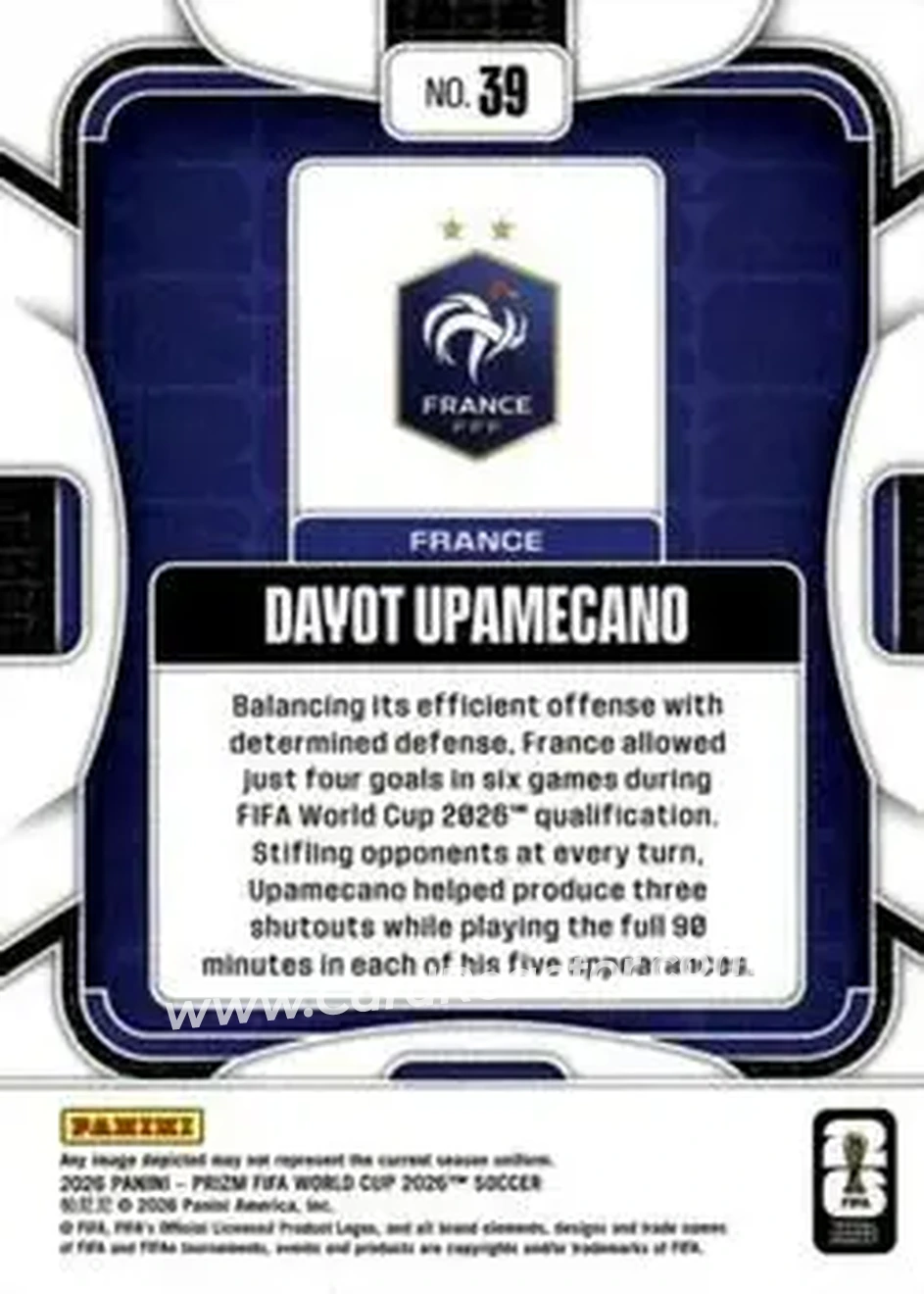 2026 Panini Prizm FIFA World Cup #39 - Dayot Upamecano - France - Back