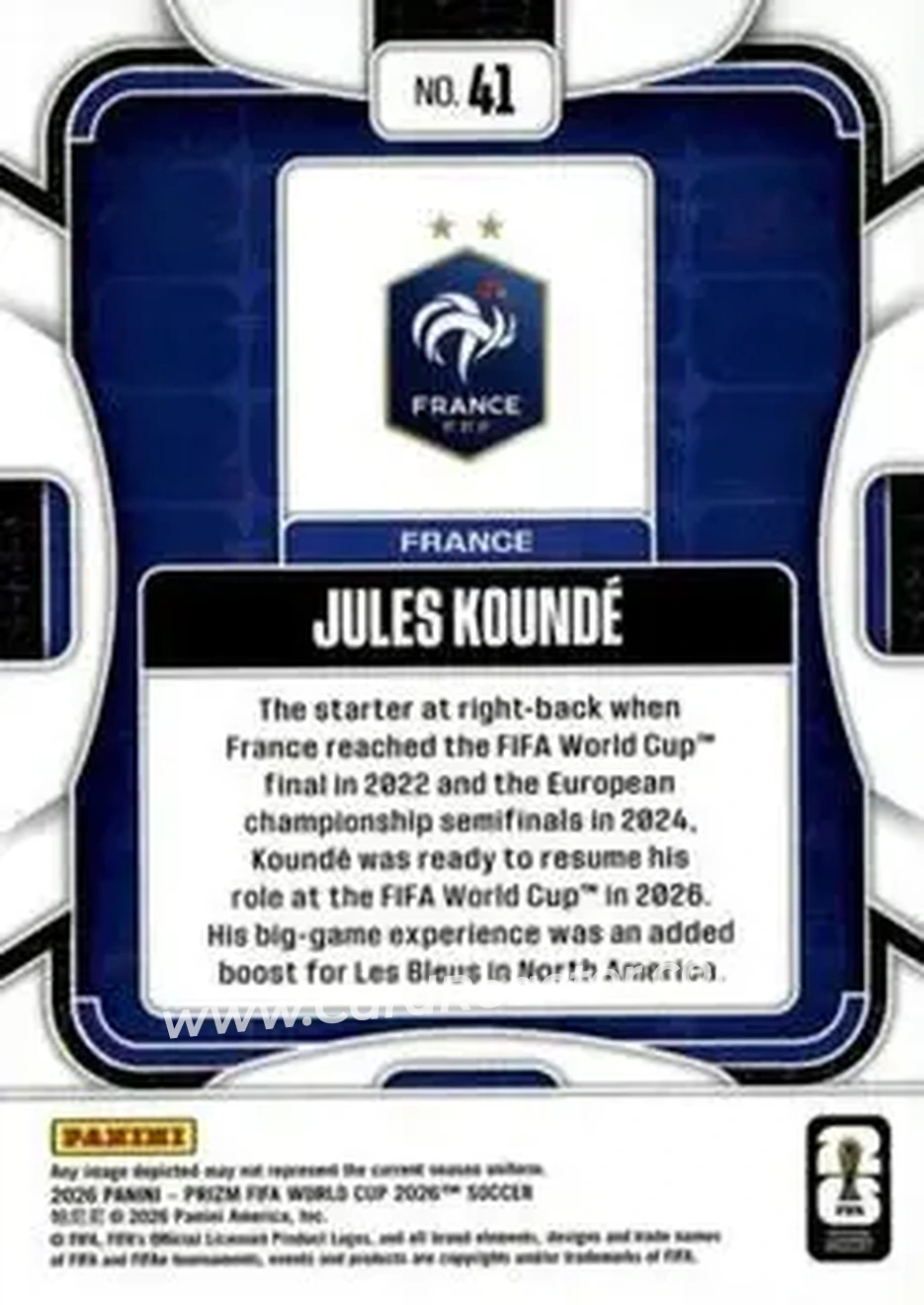 2026 Panini Prizm FIFA World Cup #41 - Jules Kounde - France - Back