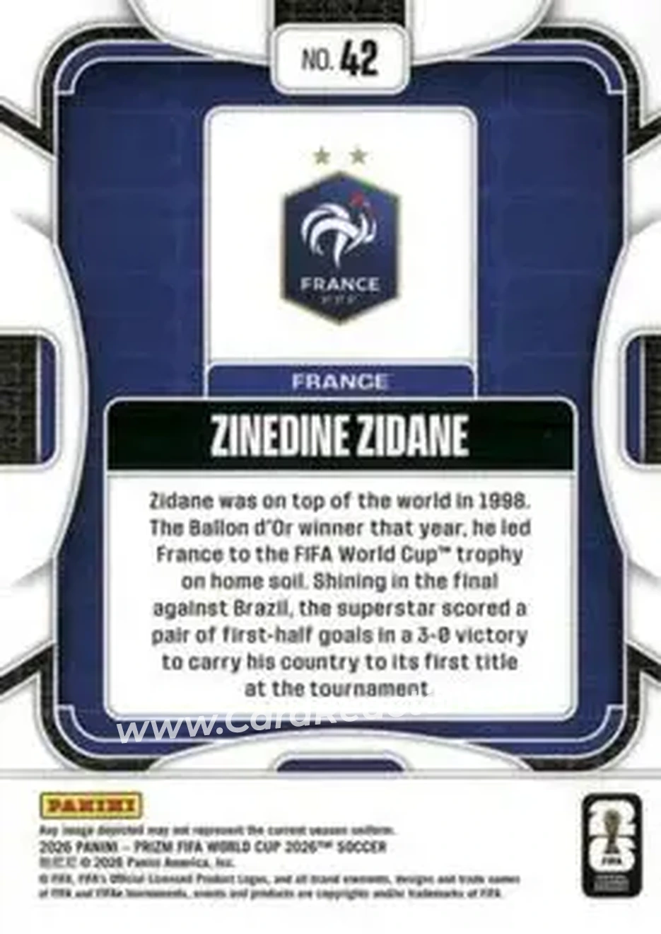 2026 Panini Prizm FIFA World Cup #42 - Zinedine Zidane - France - Back