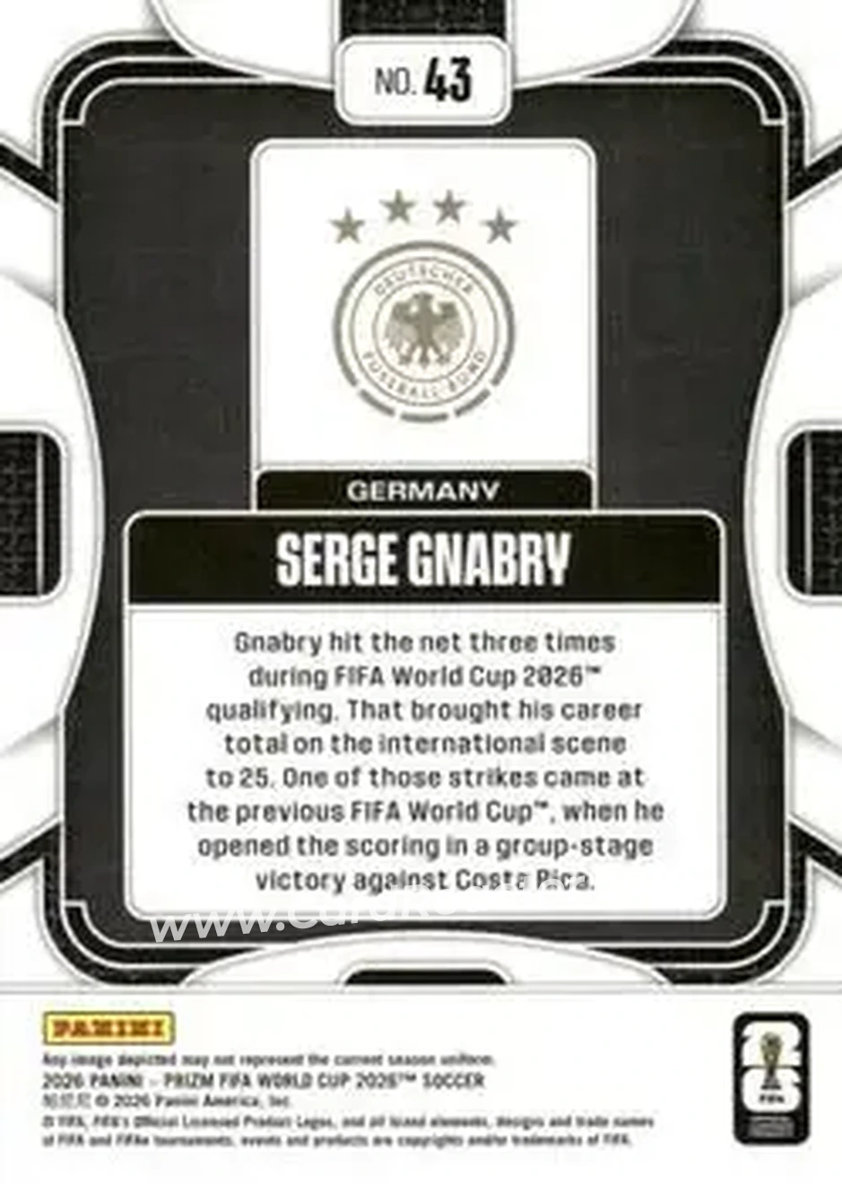 2026 Panini Prizm FIFA World Cup #43 - Serge Gnabry - Germany - Back