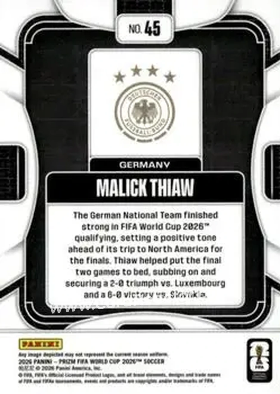 2026 Panini Prizm FIFA World Cup #45 - Malick Thiaw - Germany - Back