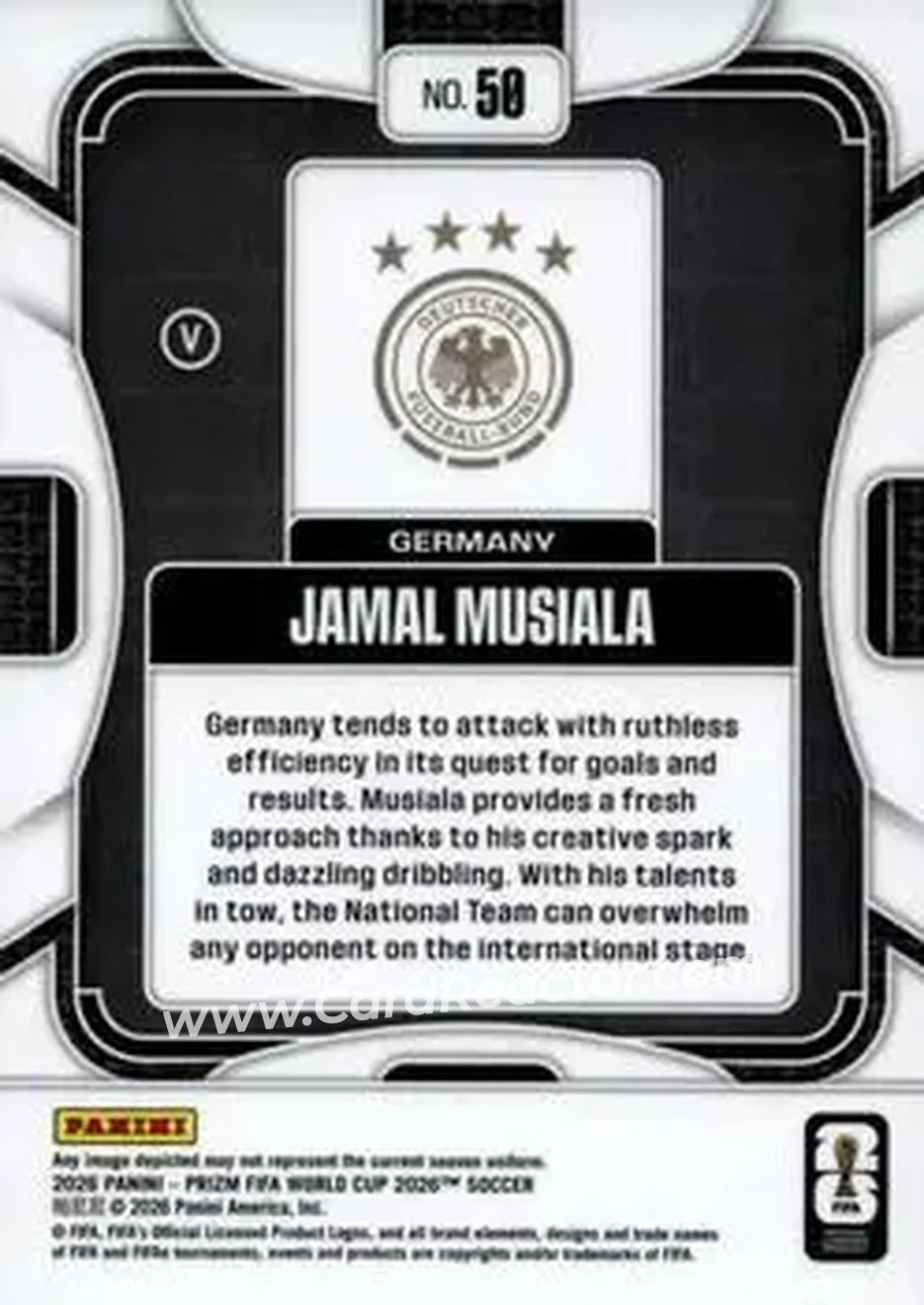 2026 Panini Prizm FIFA World Cup #50 - Jamal Musiala - Germany - Back
