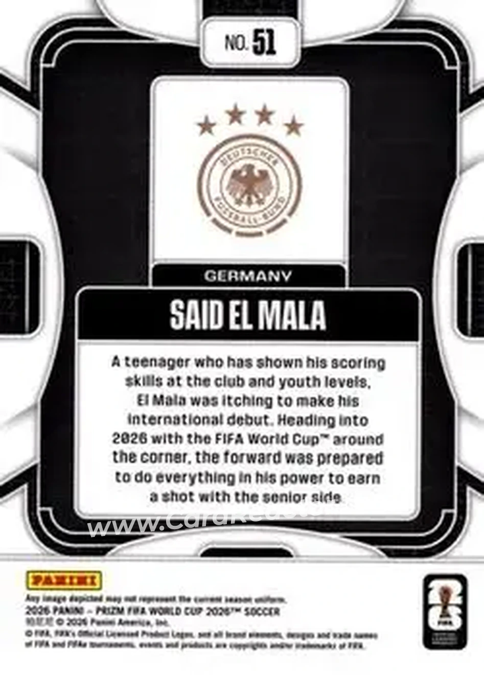 2026 Panini Prizm FIFA World Cup #51 - Said El Mala - Germany - Back