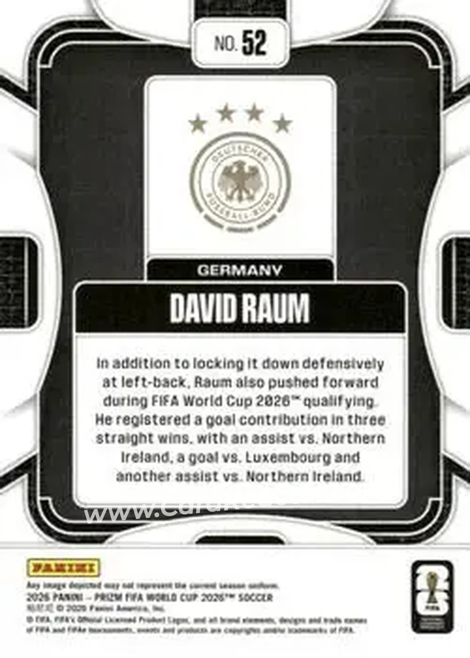 2026 Panini Prizm FIFA World Cup #52 - David Raum - Germany - Back