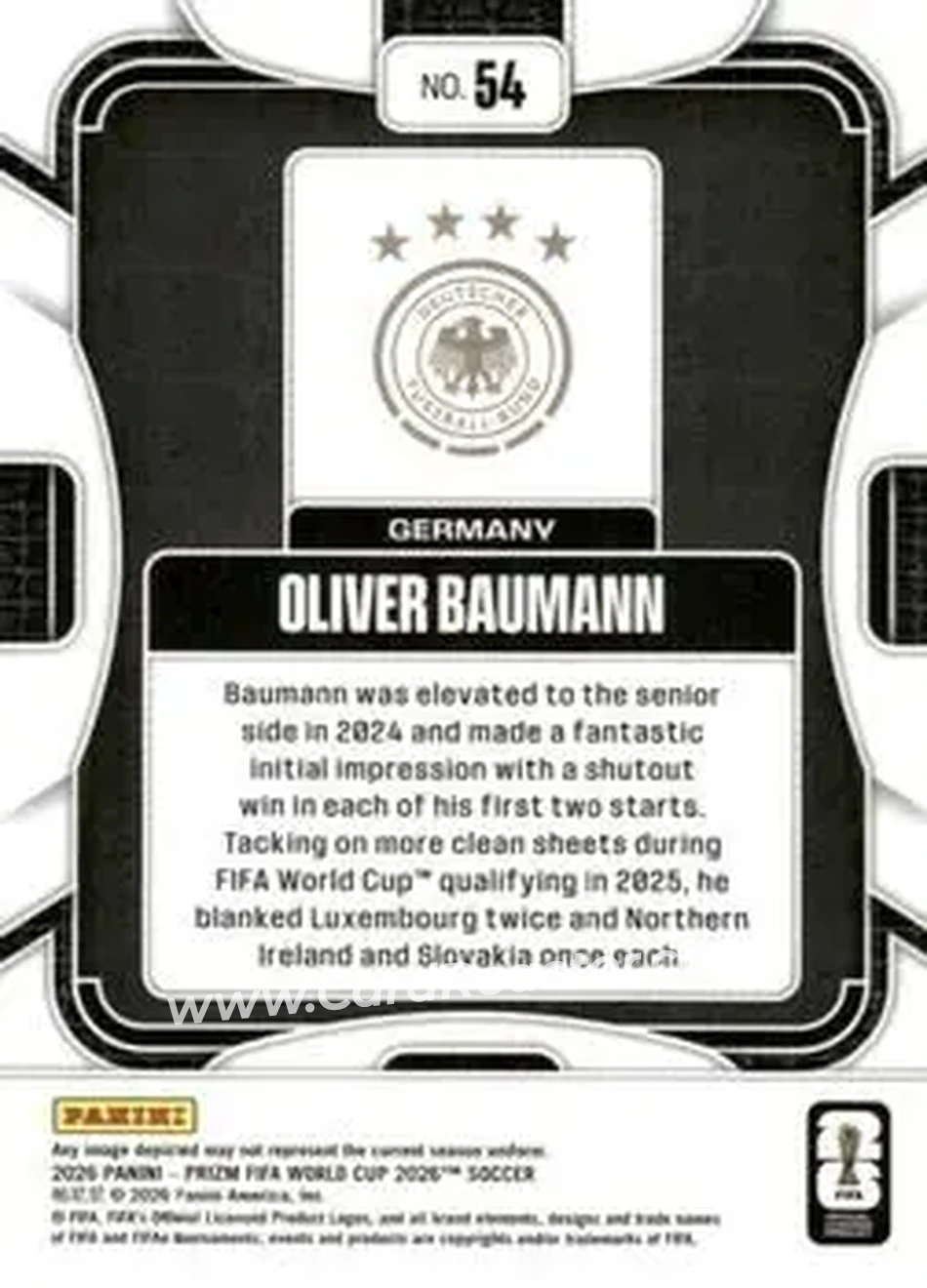 2026 Panini Prizm FIFA World Cup #54 - Oliver Baumann - Germany - Back