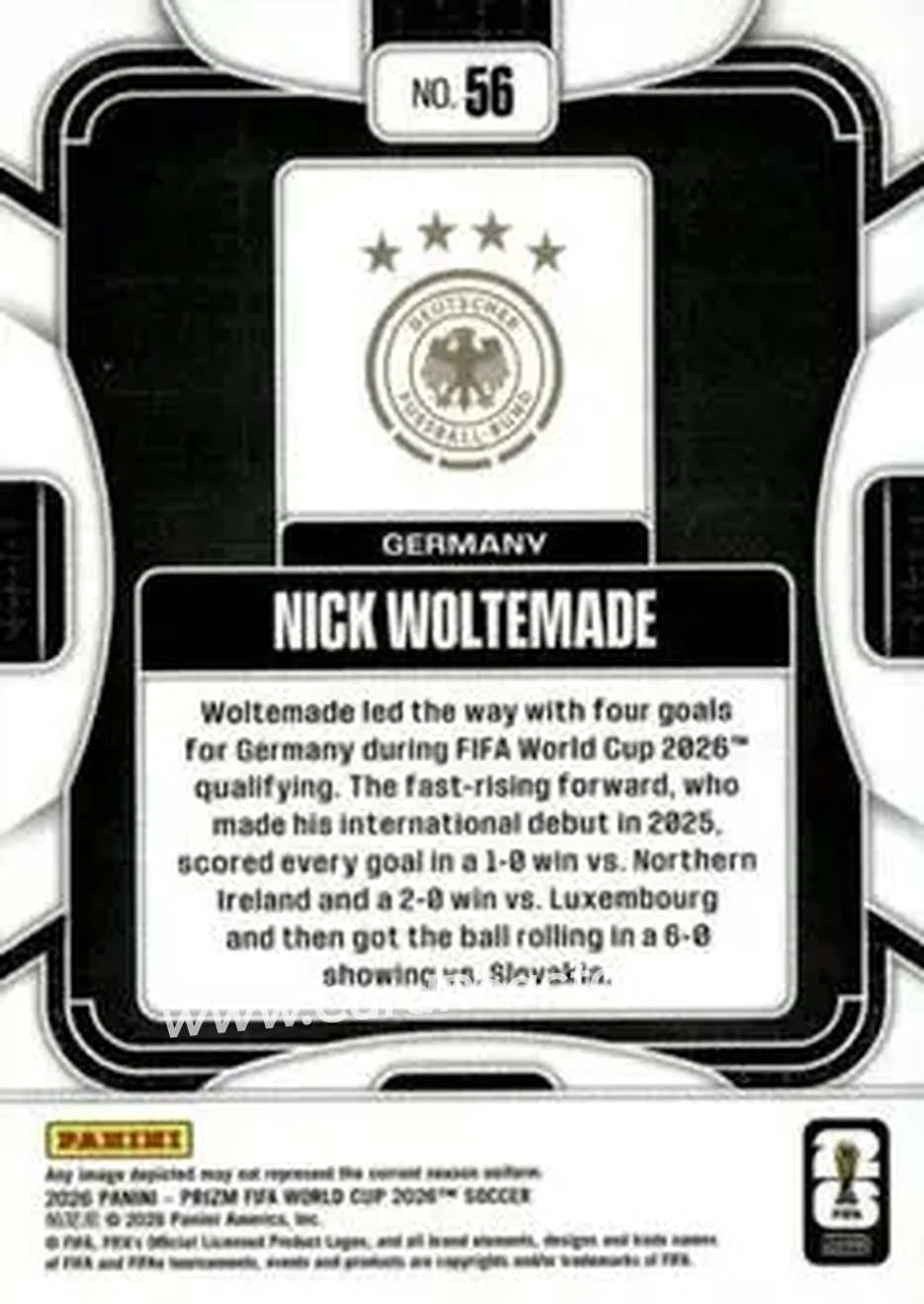 2026 Panini Prizm FIFA World Cup #56 - Nick Woltemade - Germany - Back