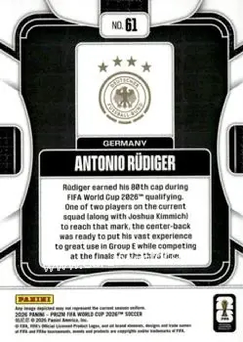 2026 Panini Prizm FIFA World Cup #61 - Antonio Rudiger - Germany - Back