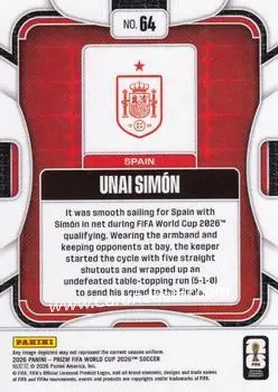 2026 Panini Prizm FIFA World Cup #64 - Unai Simon - Spain - Back