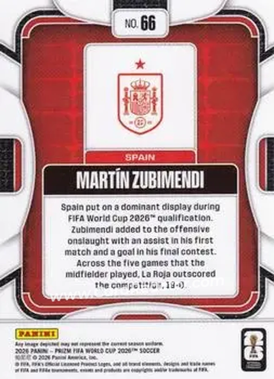 2026 Panini Prizm FIFA World Cup #66 - Martin Zubimendi - Spain - Back