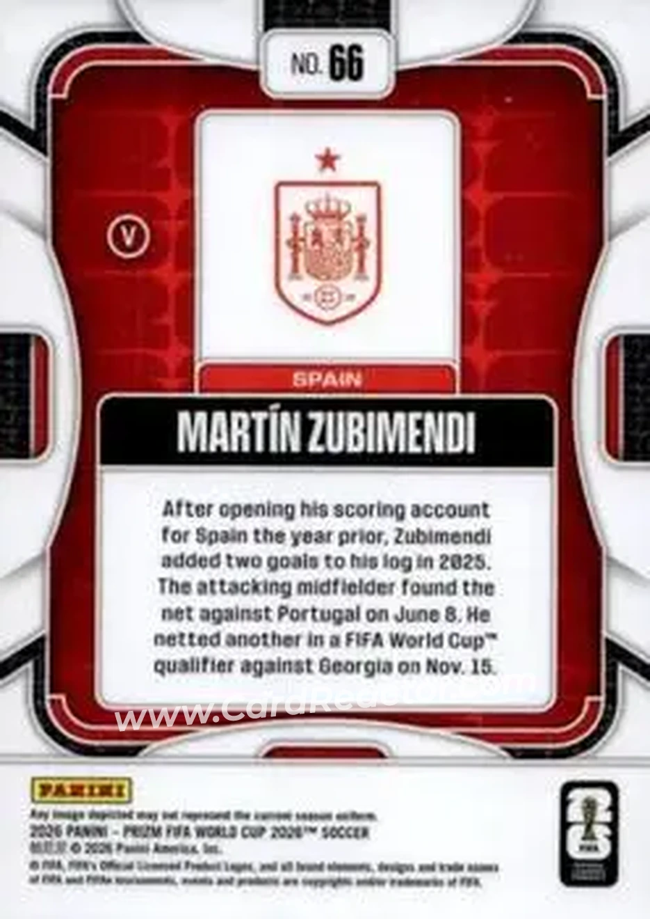 2026 Panini Prizm FIFA World Cup #66 - Martin Zubimendi - Spain - Back