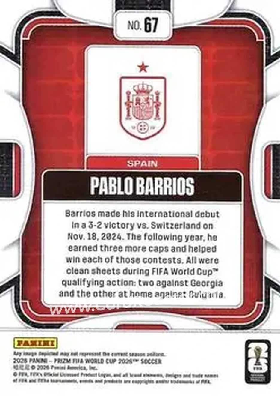 2026 Panini Prizm FIFA World Cup #67 - Pablo Barrios - Spain - Back