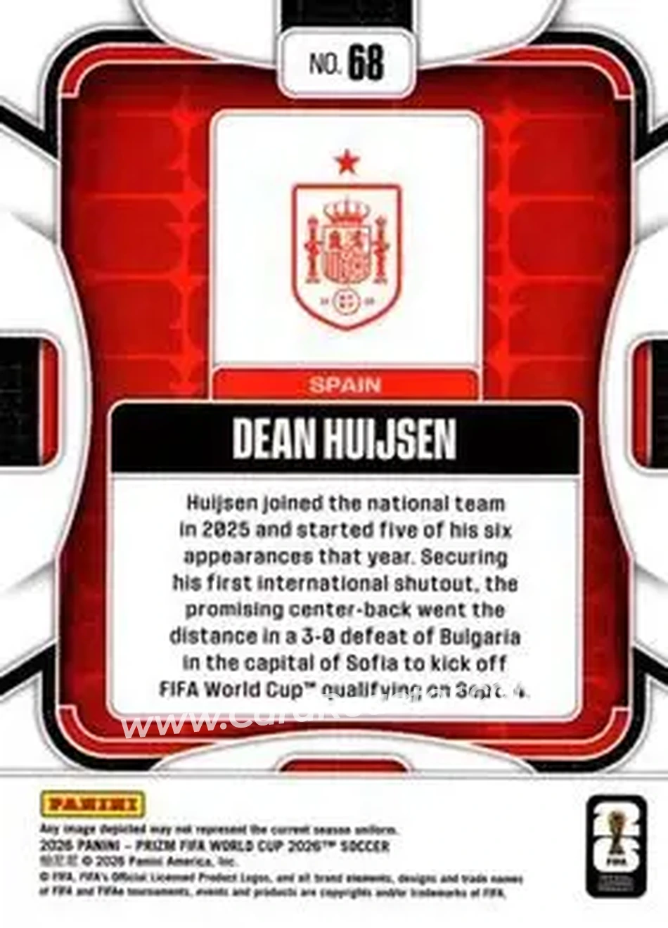 2026 Panini Prizm FIFA World Cup #68 - Dean Huijsen - Spain - Back