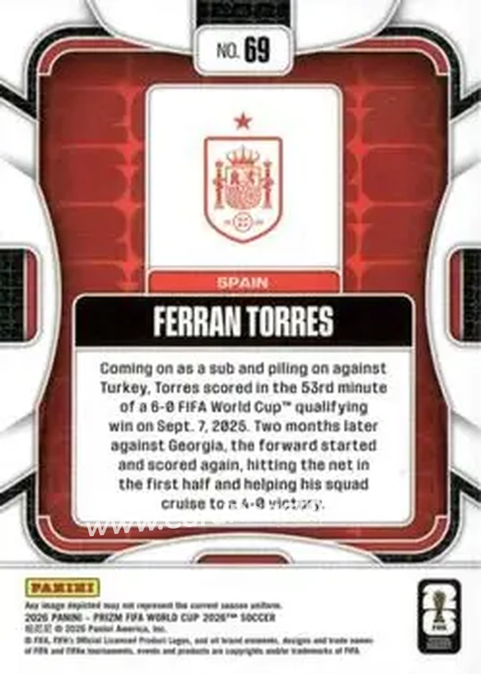 2026 Panini Prizm FIFA World Cup #69 - Ferran Torres - Spain - Back