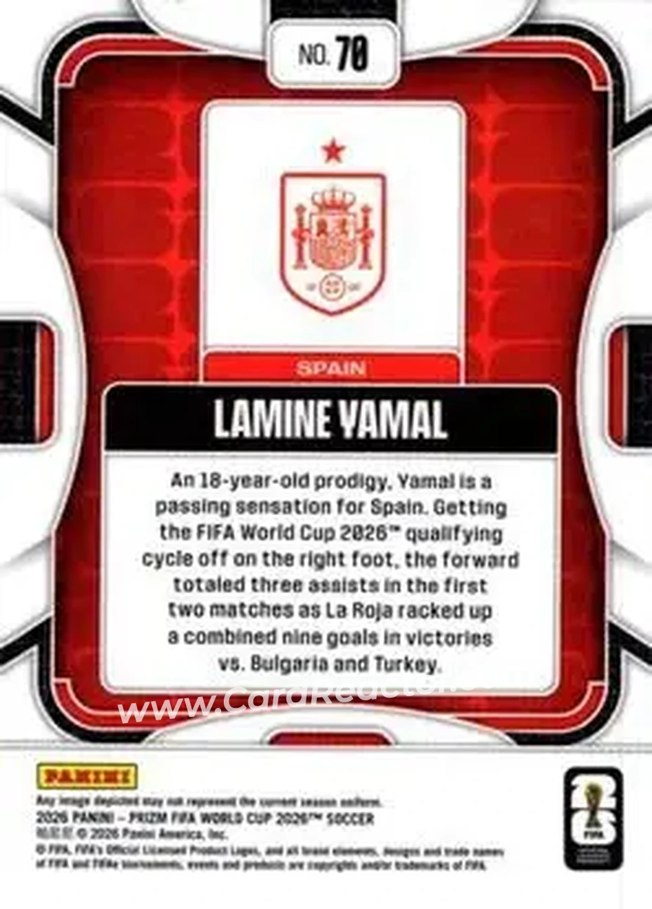 2026 Panini Prizm FIFA World Cup #70 - Lamine Yamal - Spain - Back