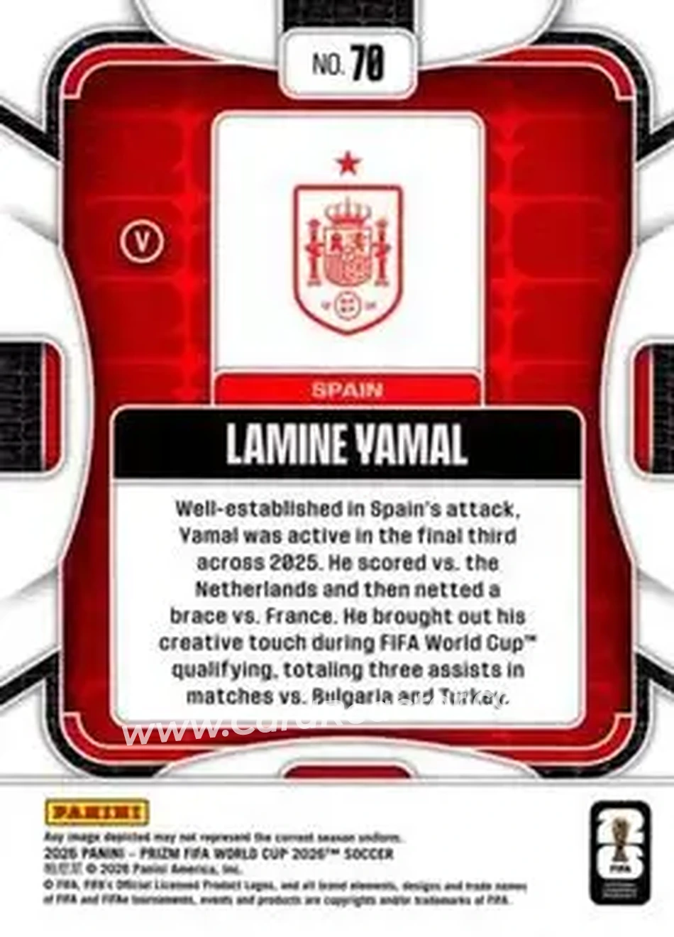 2026 Panini Prizm FIFA World Cup #70 - Lamine Yamal - Spain - Back