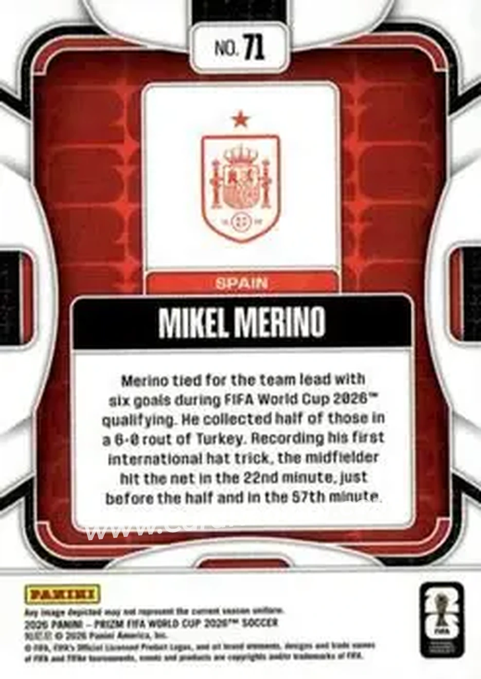 2026 Panini Prizm FIFA World Cup #71 - Mikel Merino - Spain - Back