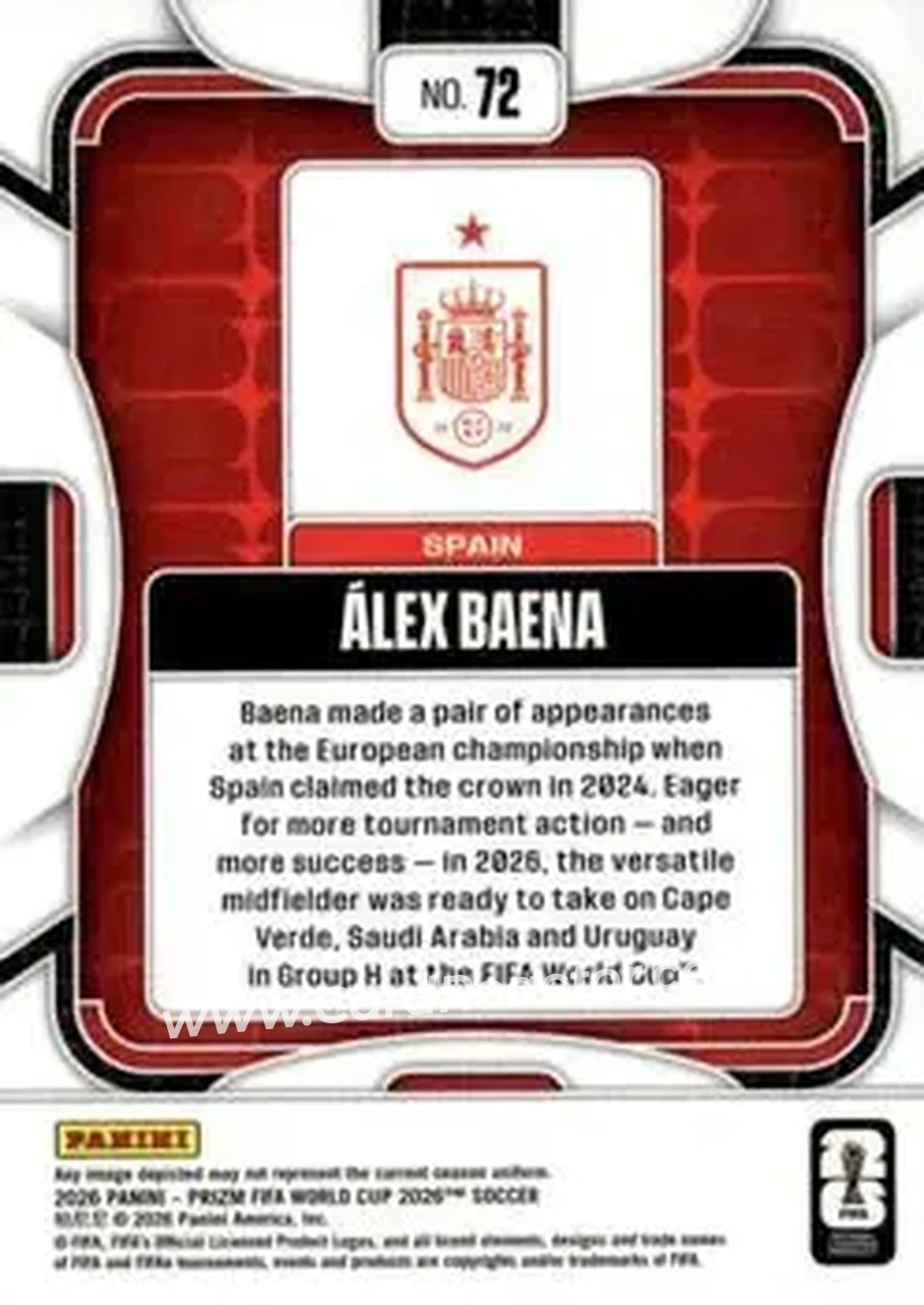 2026 Panini Prizm FIFA World Cup #72 - Alex Baena - Spain - Back