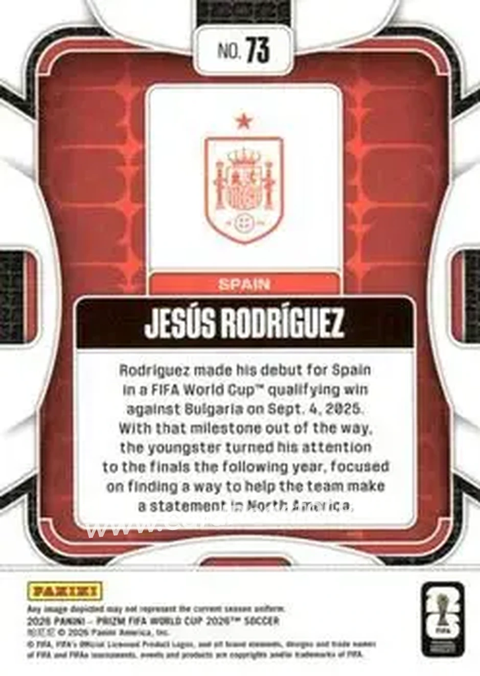 2026 Panini Prizm FIFA World Cup #73 - Jesus Rodriguez - Spain - Back