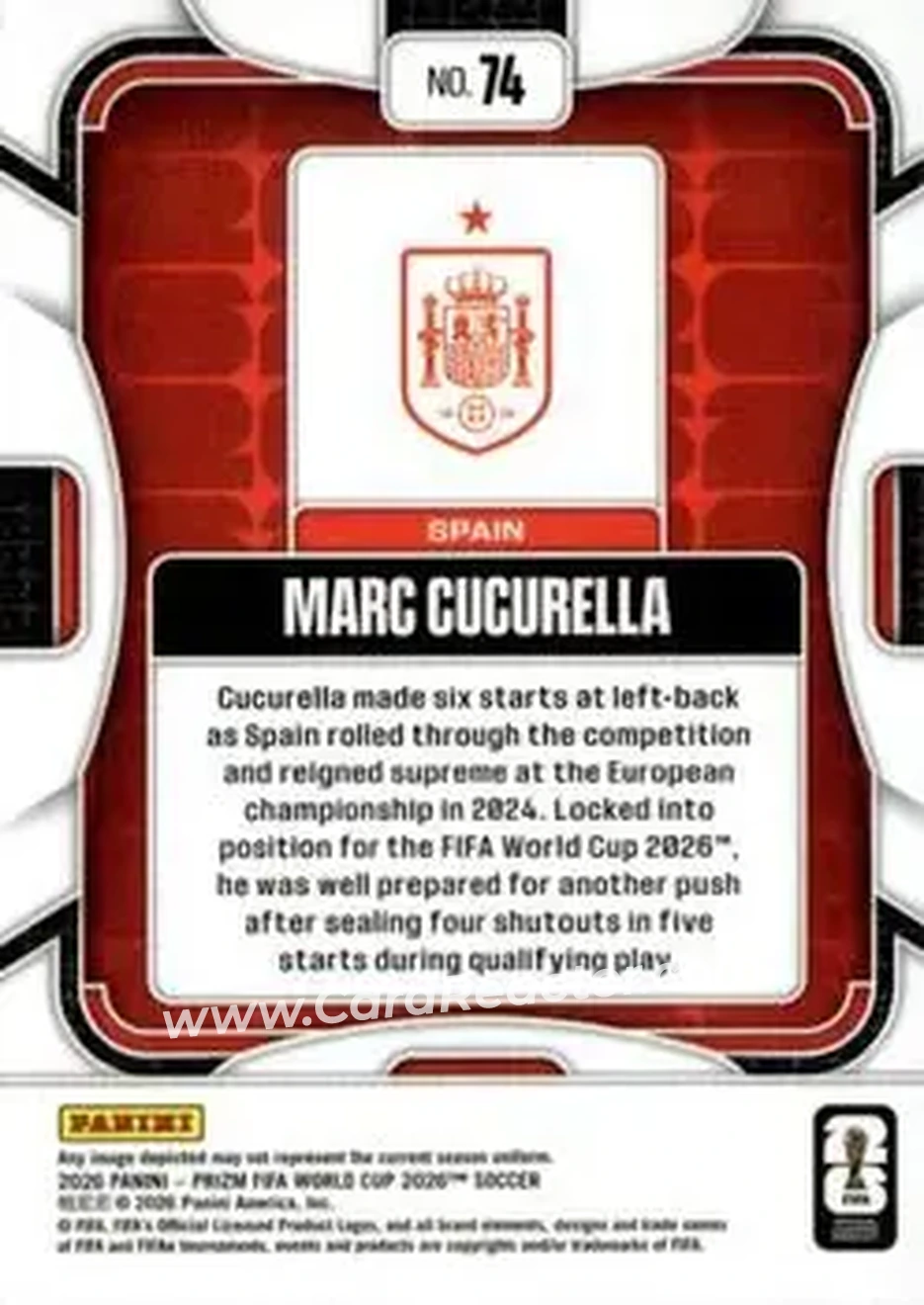 2026 Panini Prizm FIFA World Cup #74 - Marc Cucurella - Spain - Back
