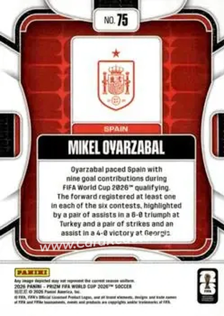 2026 Panini Prizm FIFA World Cup #75 - Mikel Oyarzabal - Spain - Back