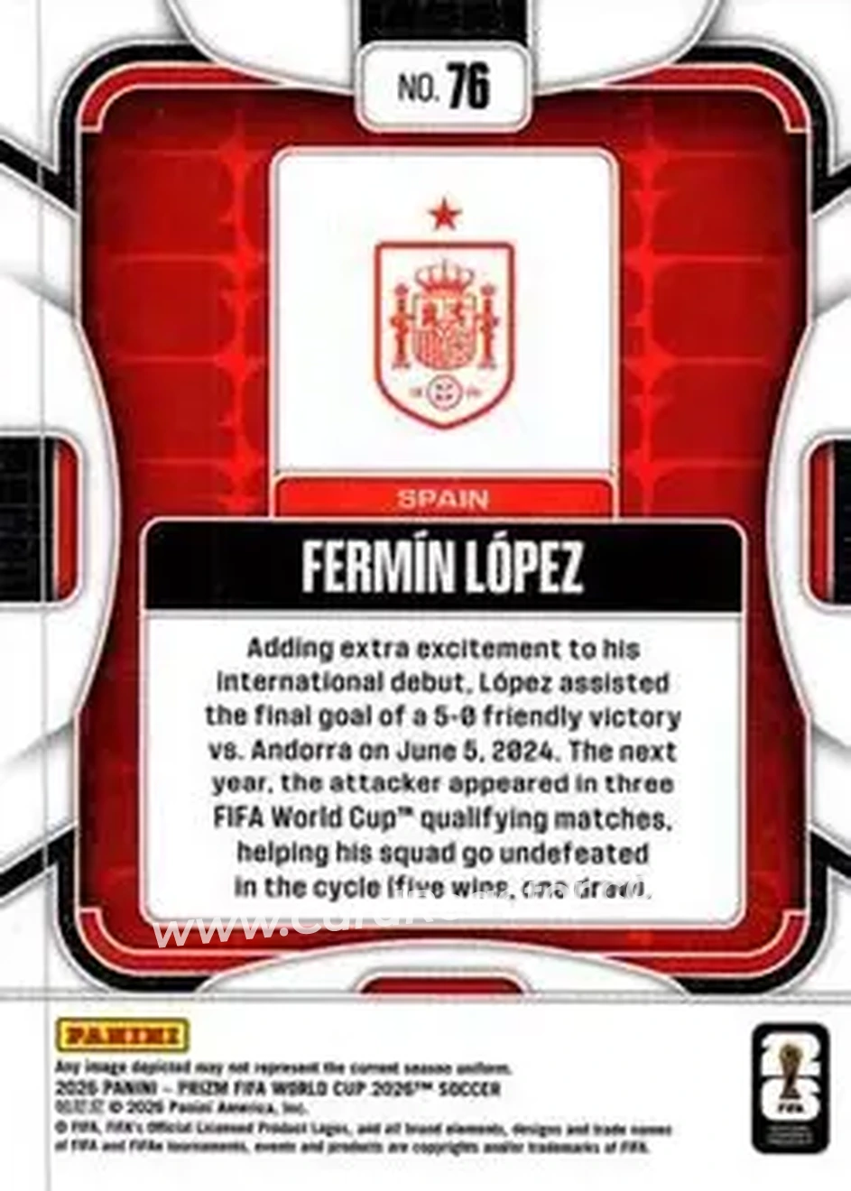 2026 Panini Prizm FIFA World Cup #76 - Fermin Lopez - Spain - Back