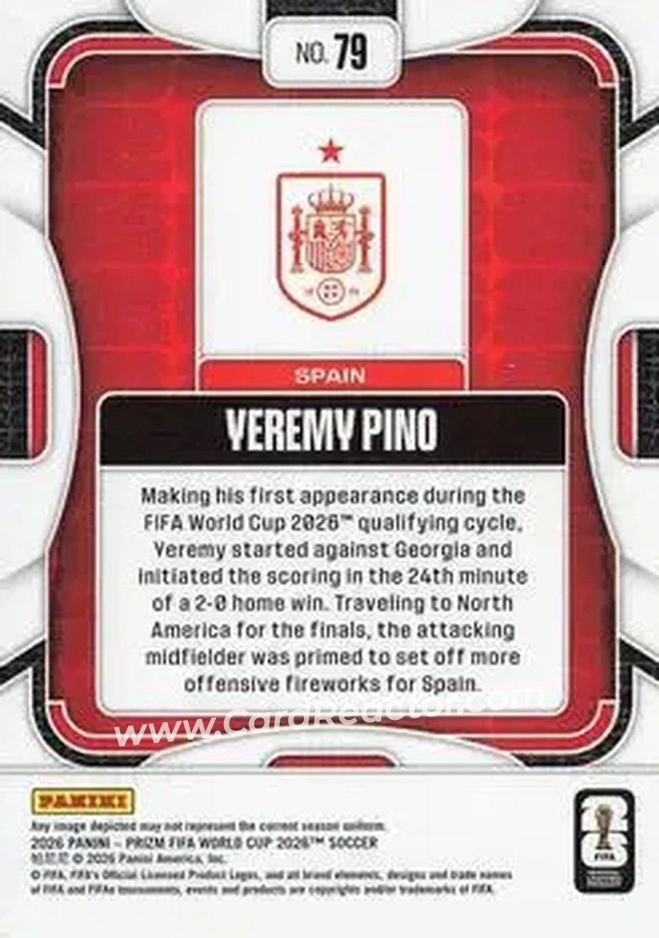2026 Panini Prizm FIFA World Cup #79 - Yeremy Pino - Spain - Back