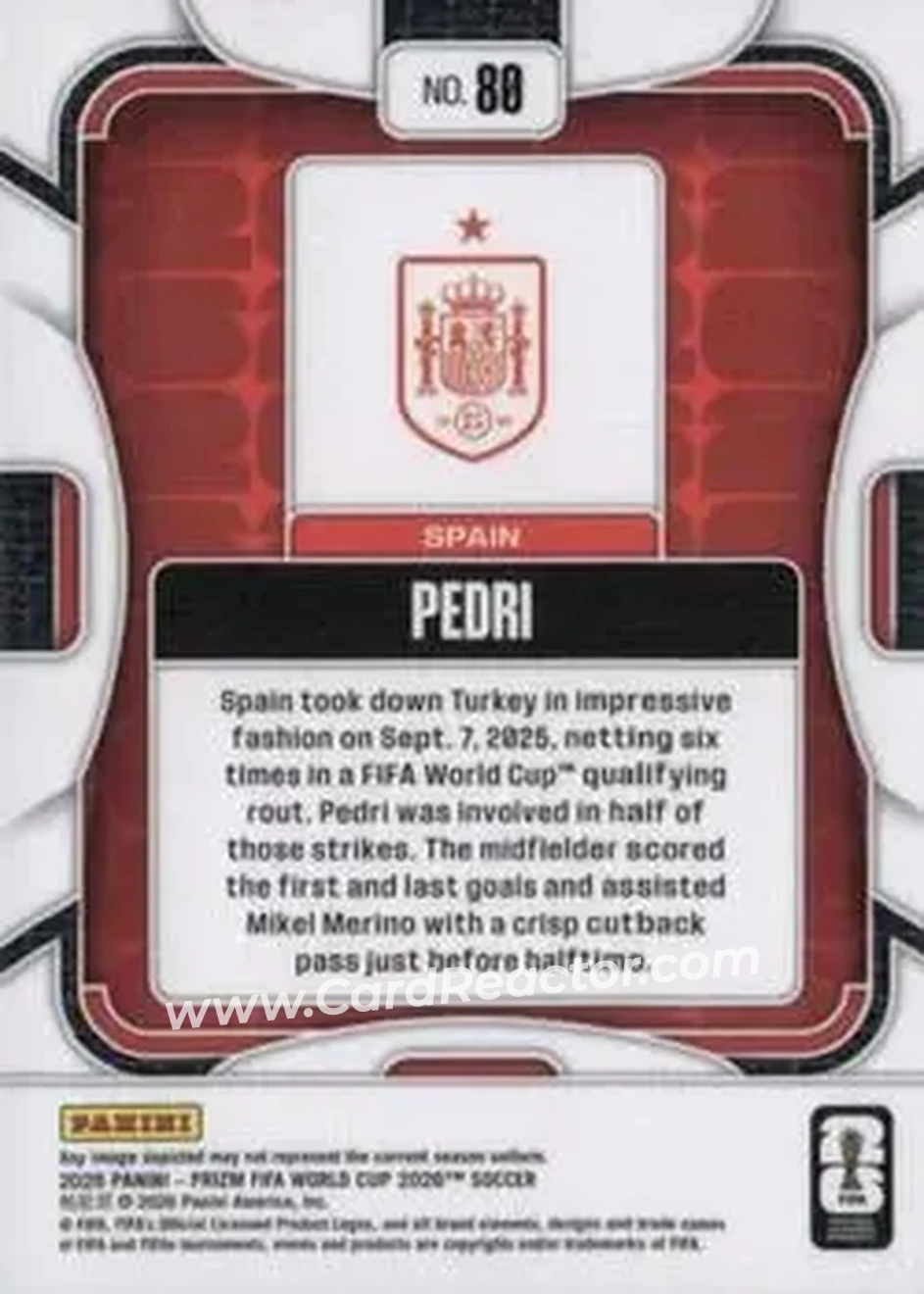 2026 Panini Prizm FIFA World Cup #80 - Pedri - Spain - Back