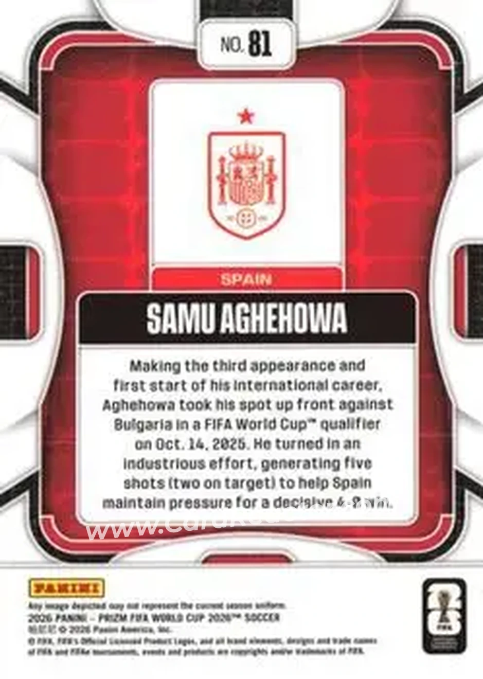 2026 Panini Prizm FIFA World Cup #81 - Samu Aghehowa - Spain - Back
