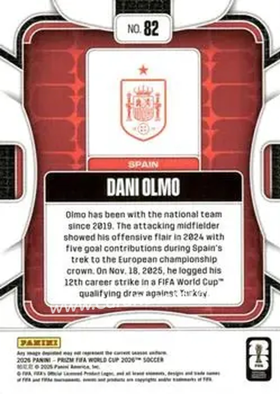 2026 Panini Prizm FIFA World Cup #82 - Dani Olmo - Spain - Back