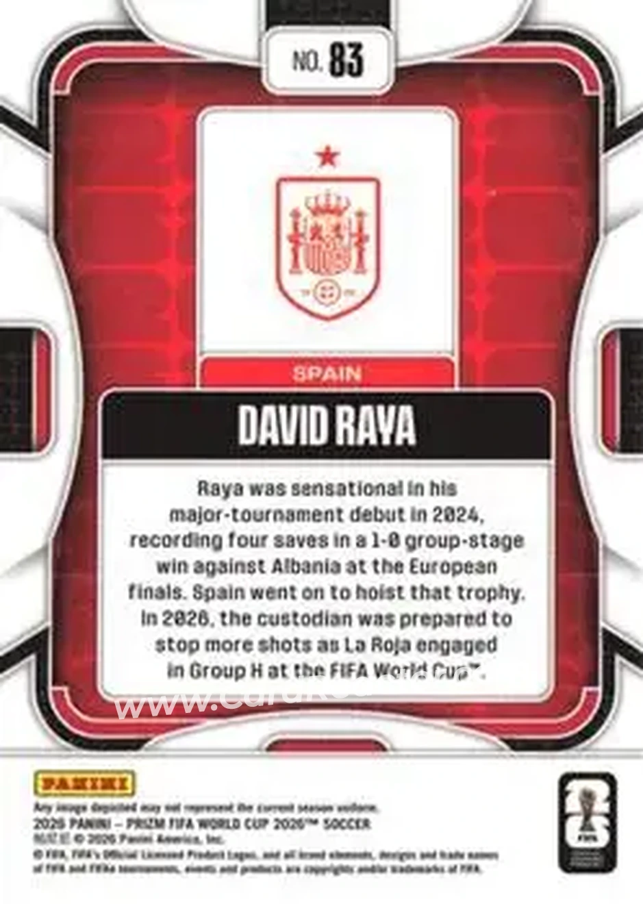 2026 Panini Prizm FIFA World Cup #83 - David Raya - Spain - Back