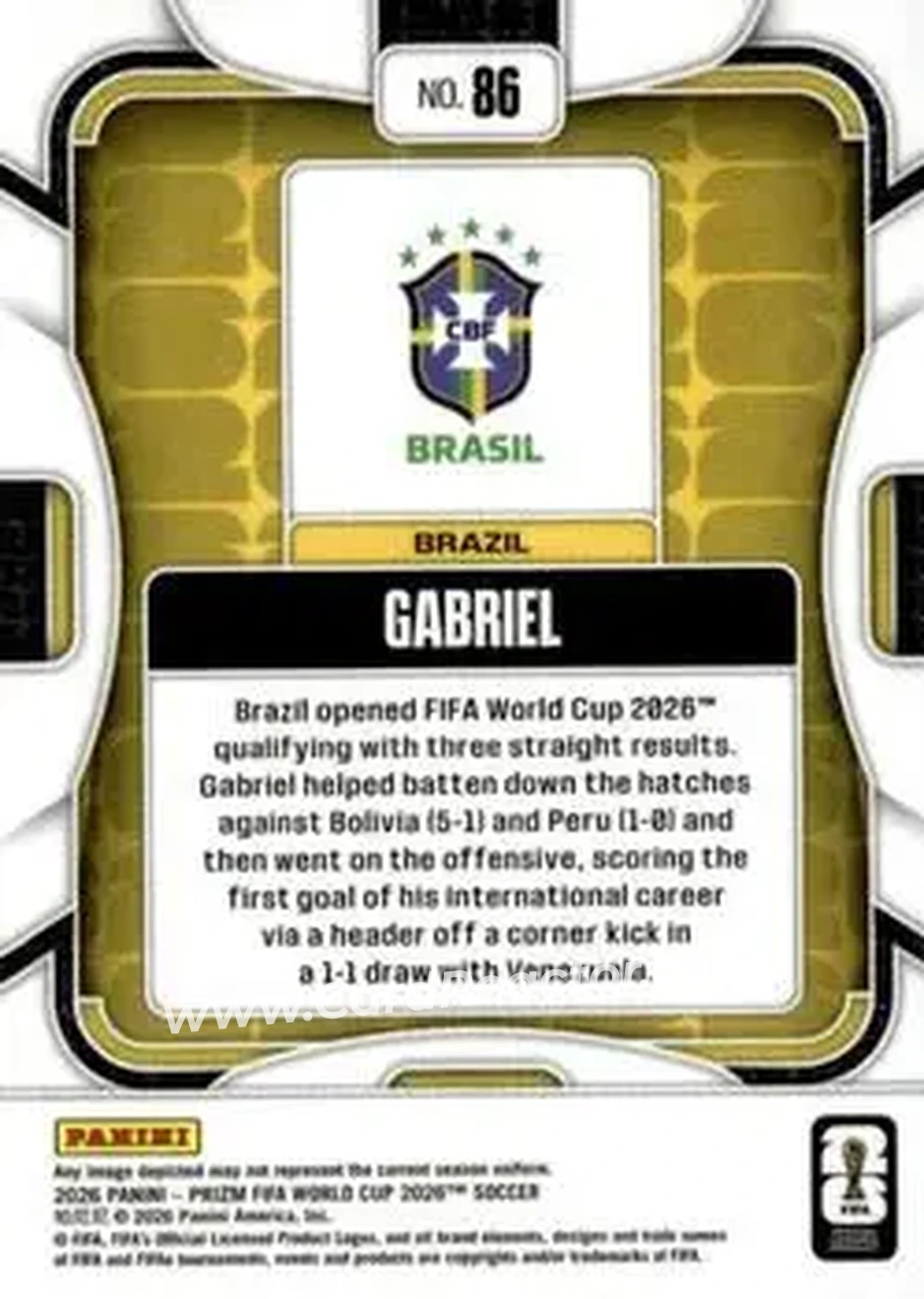 2026 Panini Prizm FIFA World Cup #86 - Gabriel - Brazil - Back