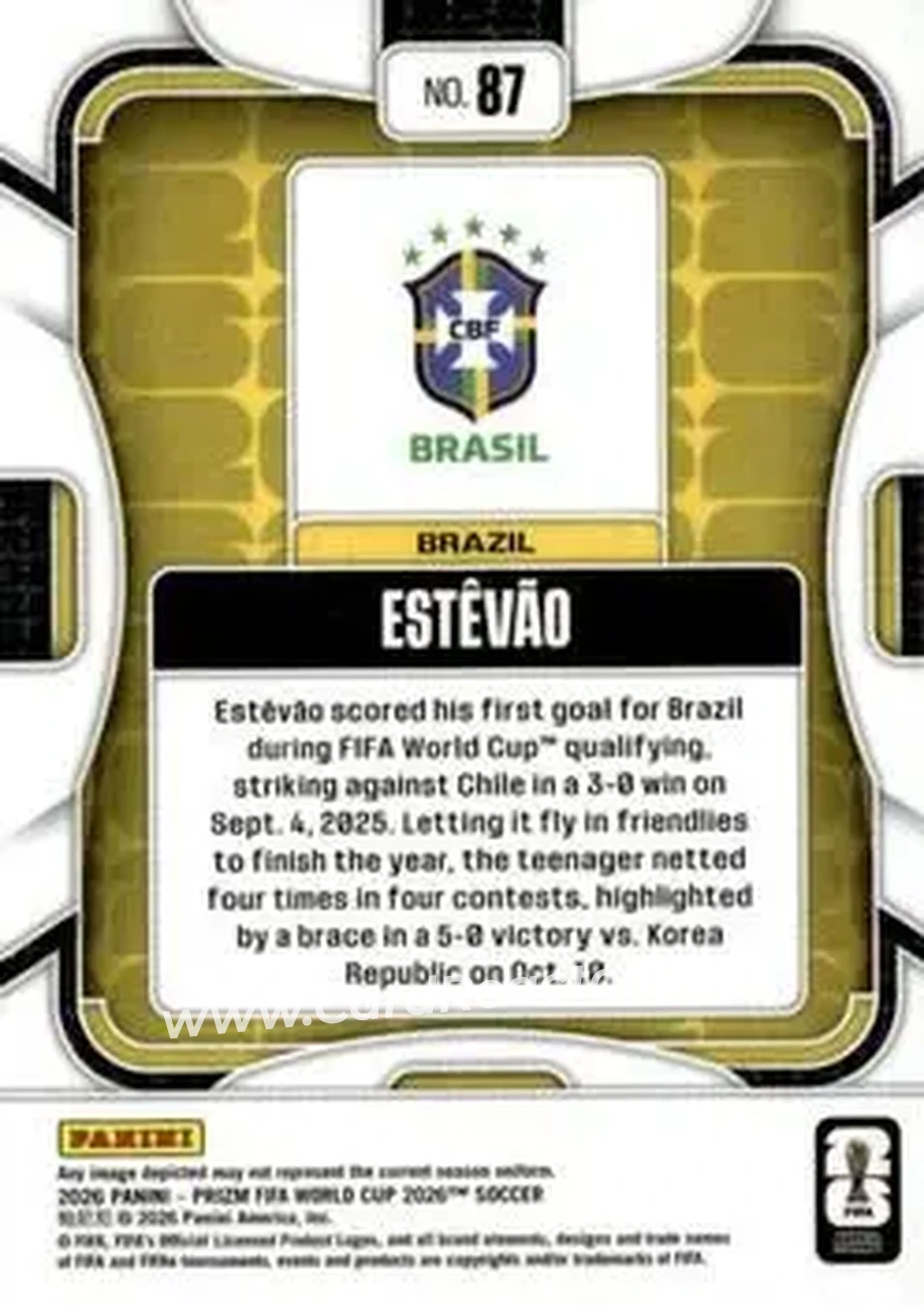 2026 Panini Prizm FIFA World Cup #87 - Estevao - Brazil - Back