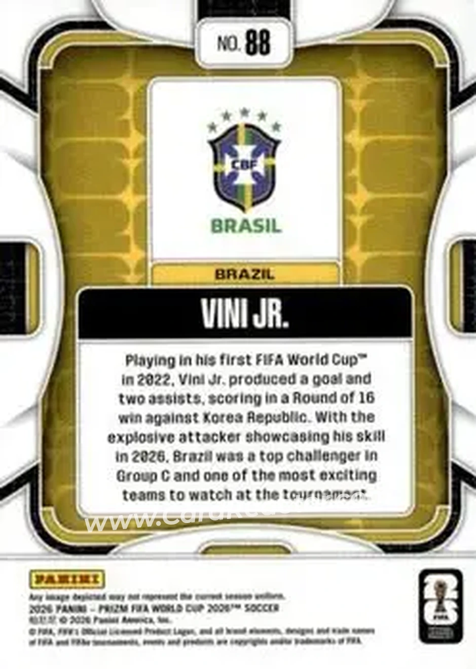 2026 Panini Prizm FIFA World Cup #88 - Vini Jr. - Brazil - Back