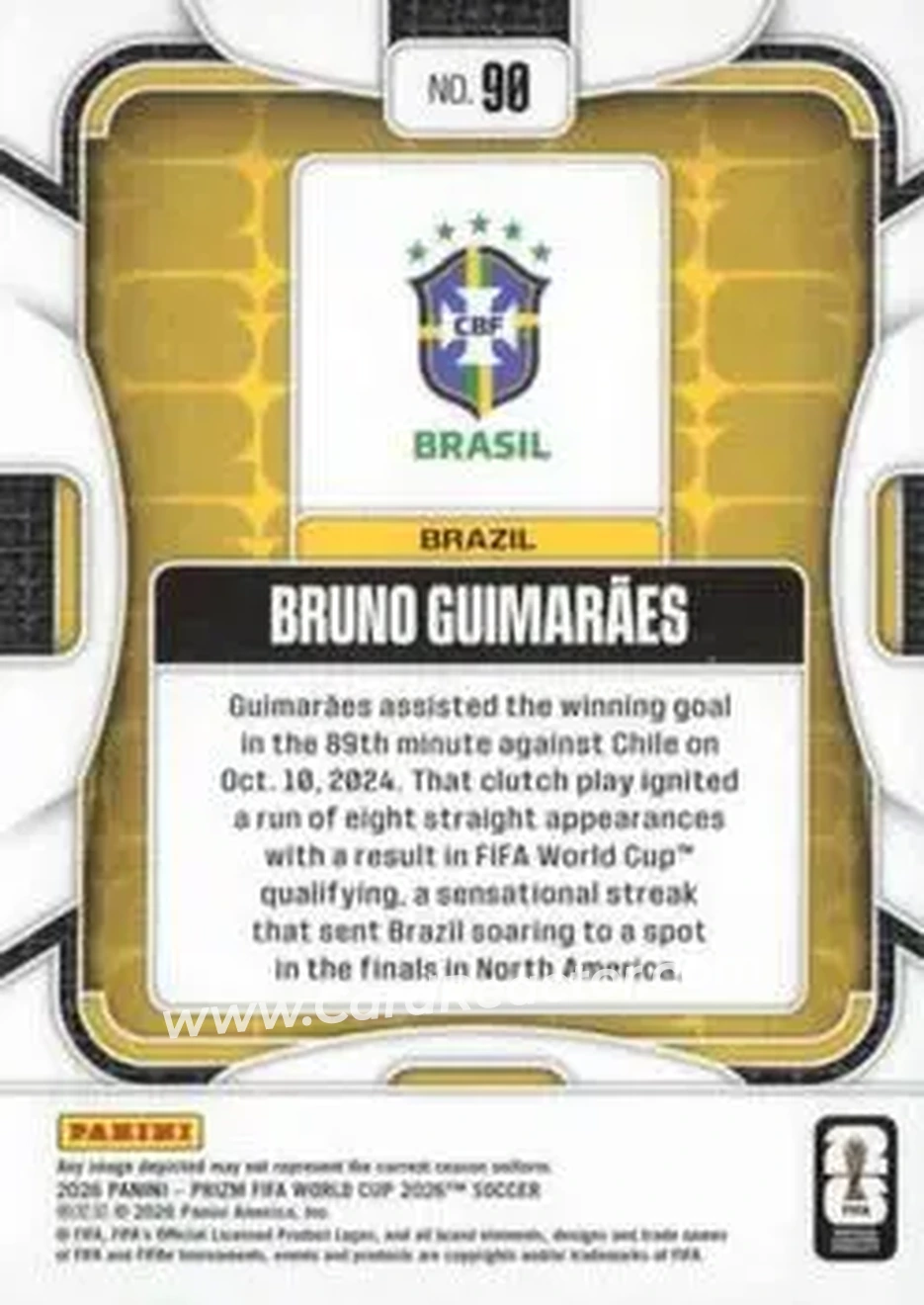2026 Panini Prizm FIFA World Cup #90 - Bruno Guimaraes - Brazil - Back