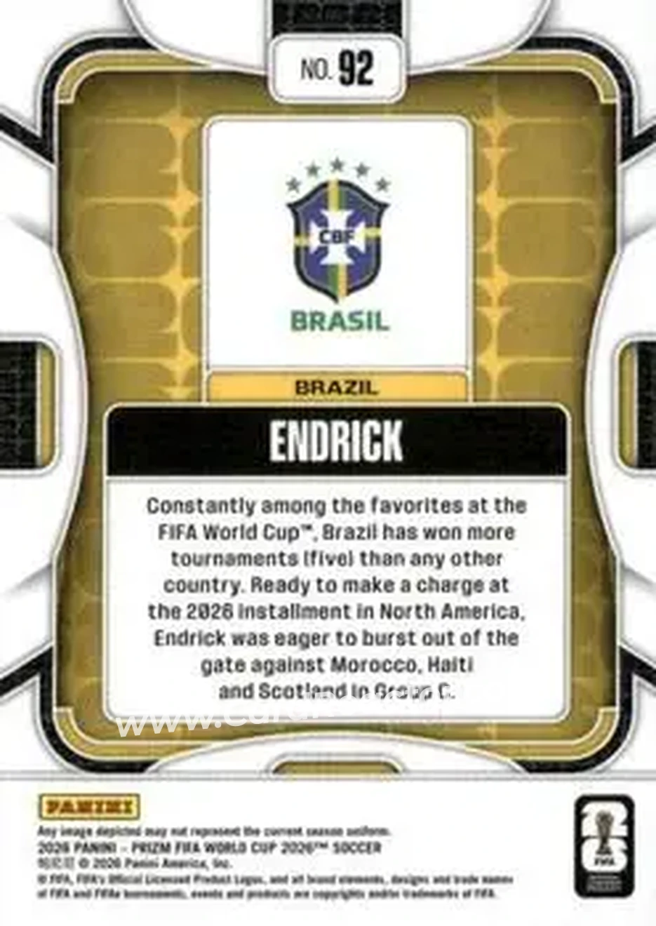 2026 Panini Prizm FIFA World Cup #92 - Endrick - Brazil - Back