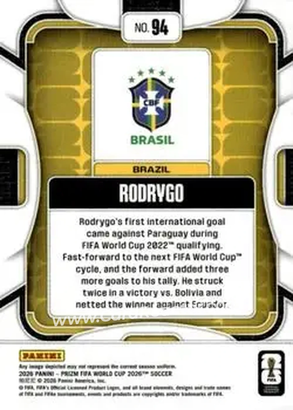 2026 Panini Prizm FIFA World Cup #94 - Rodrygo - Brazil - Back