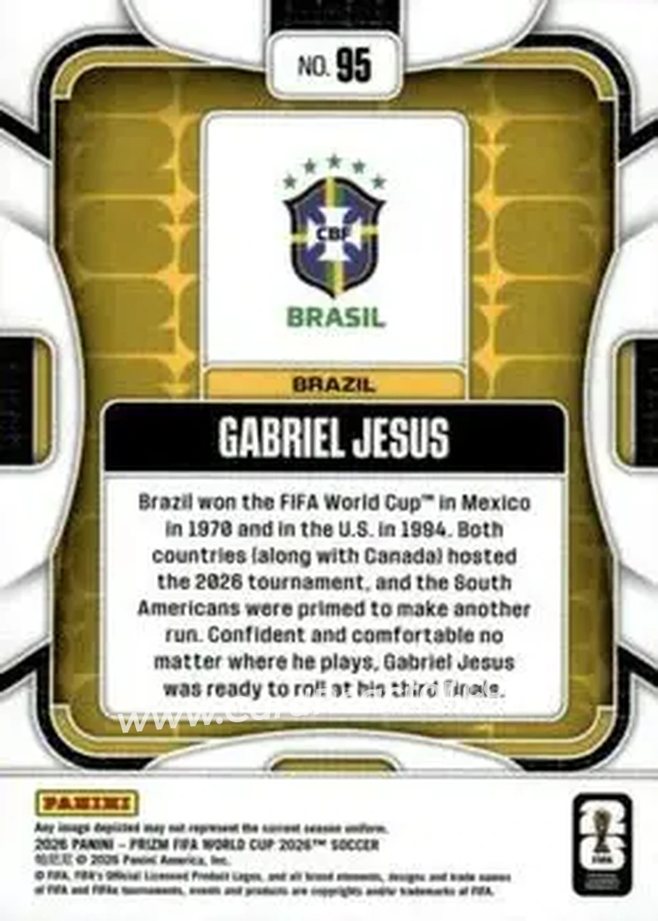 2026 Panini Prizm FIFA World Cup #95 - Gabriel Jesus - Brazil - Back