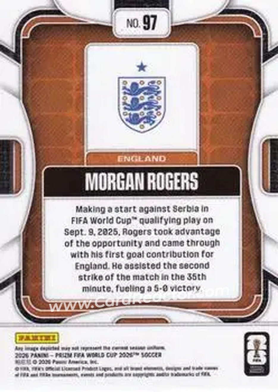 2026 Panini Prizm FIFA World Cup #97 - Morgan Rogers - England - Back