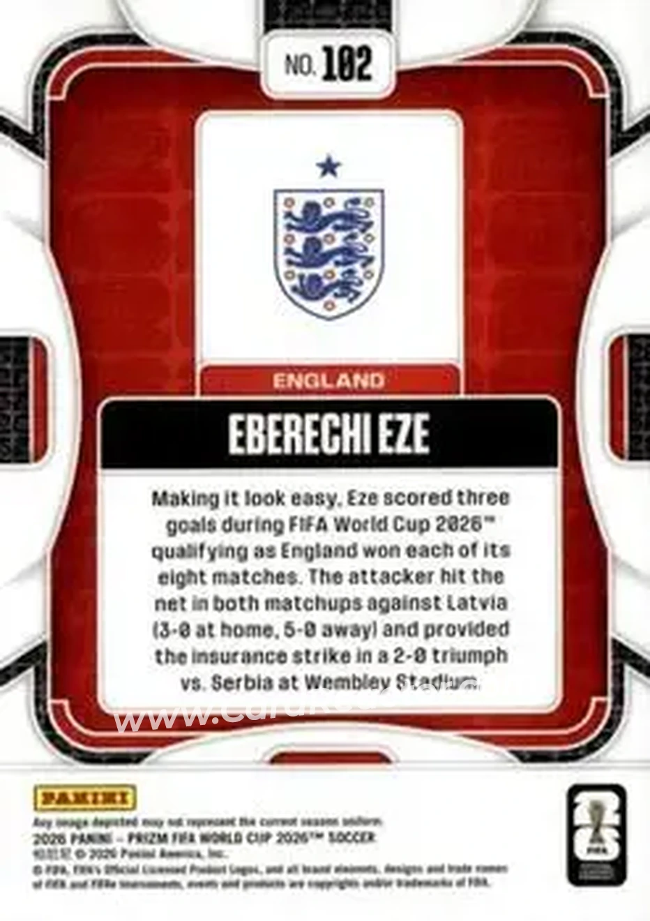 2026 Panini Prizm FIFA World Cup #102 - Eberechi Eze - England - Back