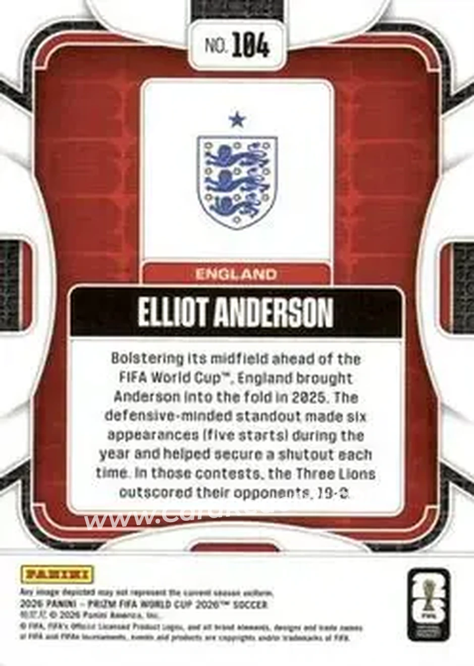 2026 Panini Prizm FIFA World Cup #104 - Elliot Anderson - England - Back
