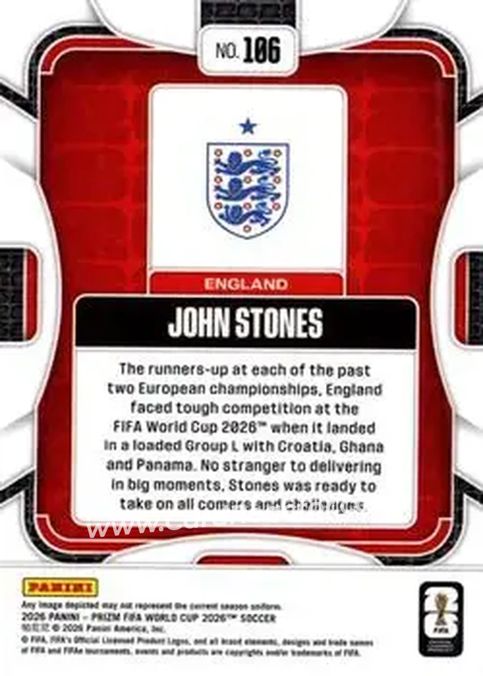 2026 Panini Prizm FIFA World Cup #106 - John Stones - England - Back