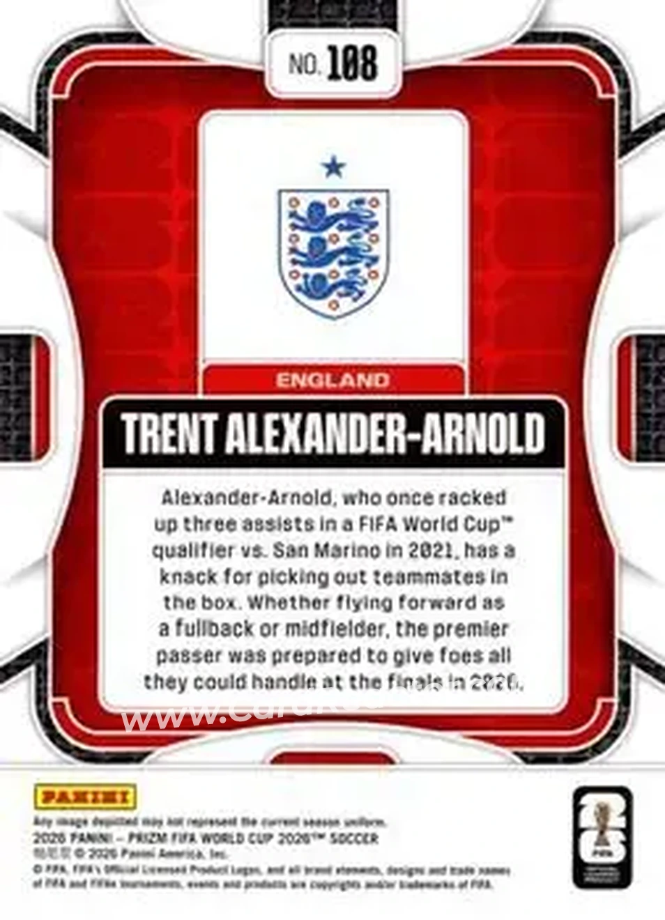 2026 Panini Prizm FIFA World Cup #108 - Trent Alexander-Arnold - England - Back