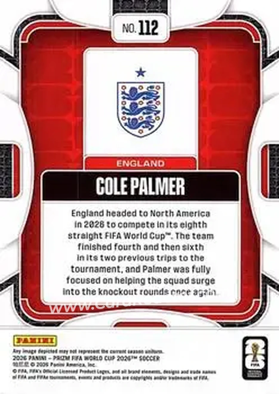 2026 Panini Prizm FIFA World Cup #112 - Cole Palmer - England - Back